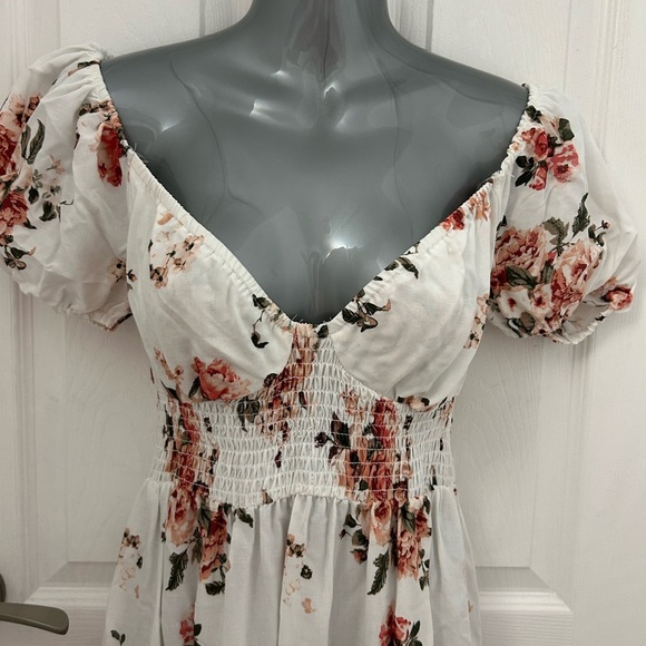 White with Pink Flowers Romantic Maxi-Dress, Sz S - Picture 2 of 7